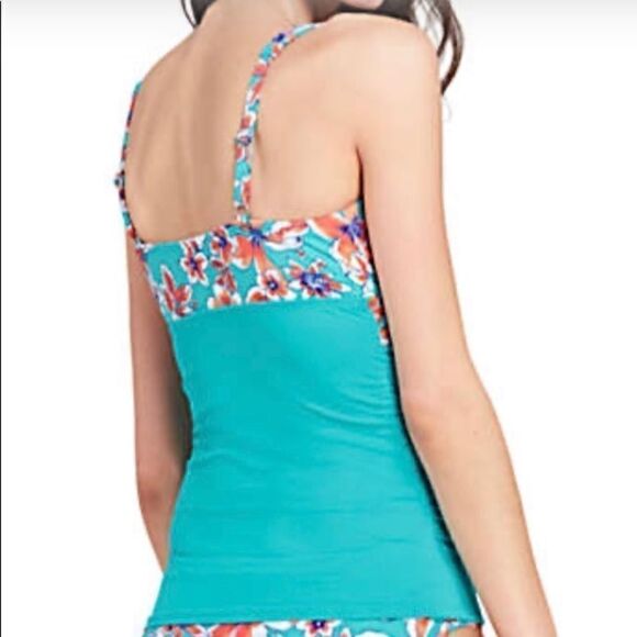 Lands End Underwire Wrap Tankini Top Aqua NWT - Picture 2 of 8